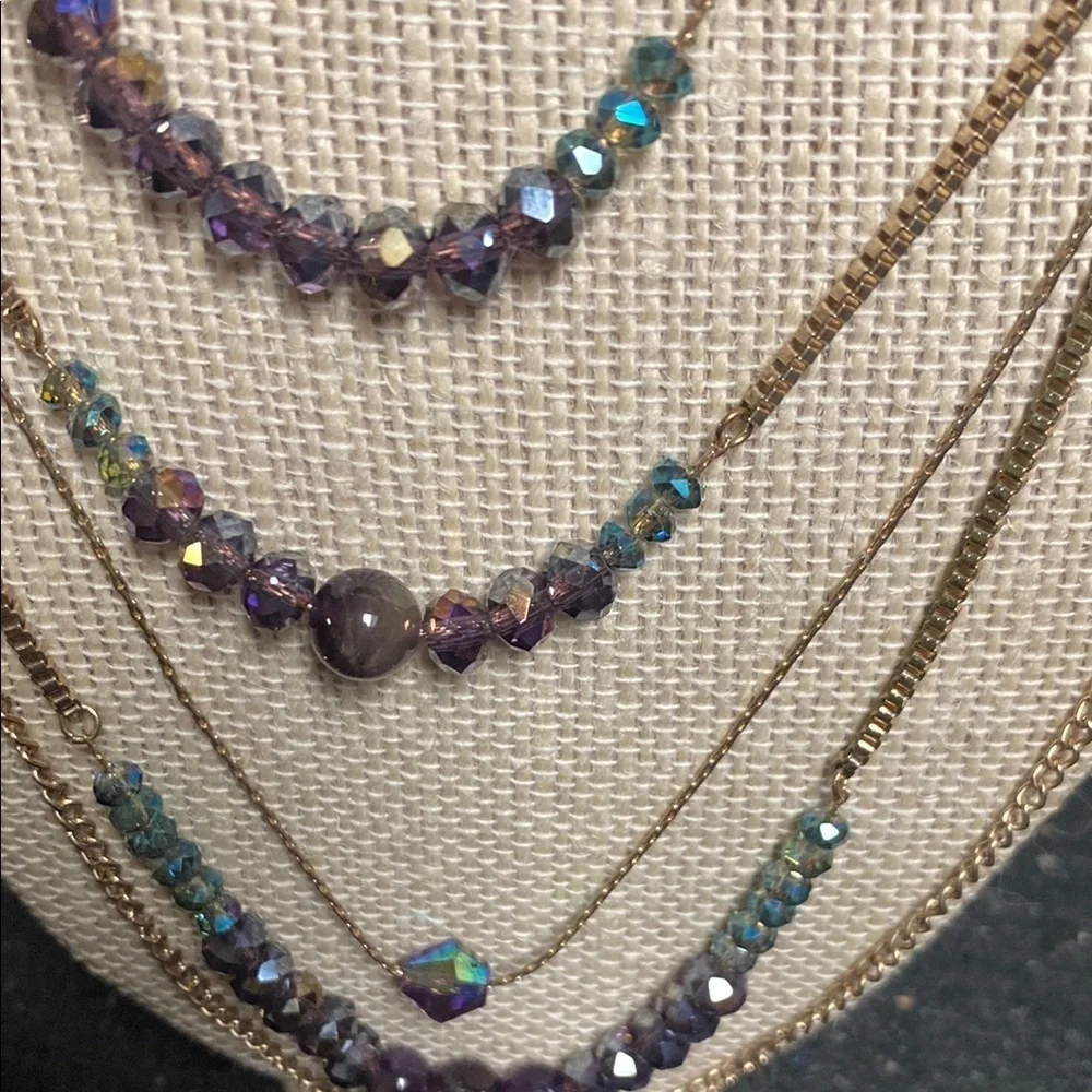 Multi-Layered Gold and Purple Necklace